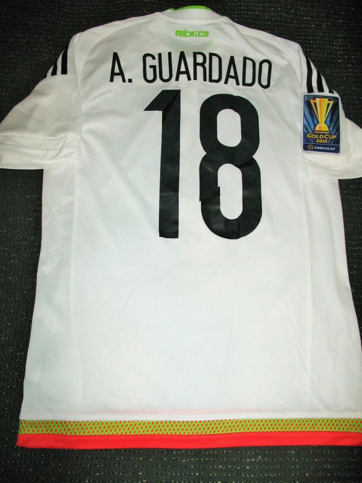 Guardado Mexico 2015 GOLD CUP MATCH WORN White Jersey Camiseta Shirt Trikot