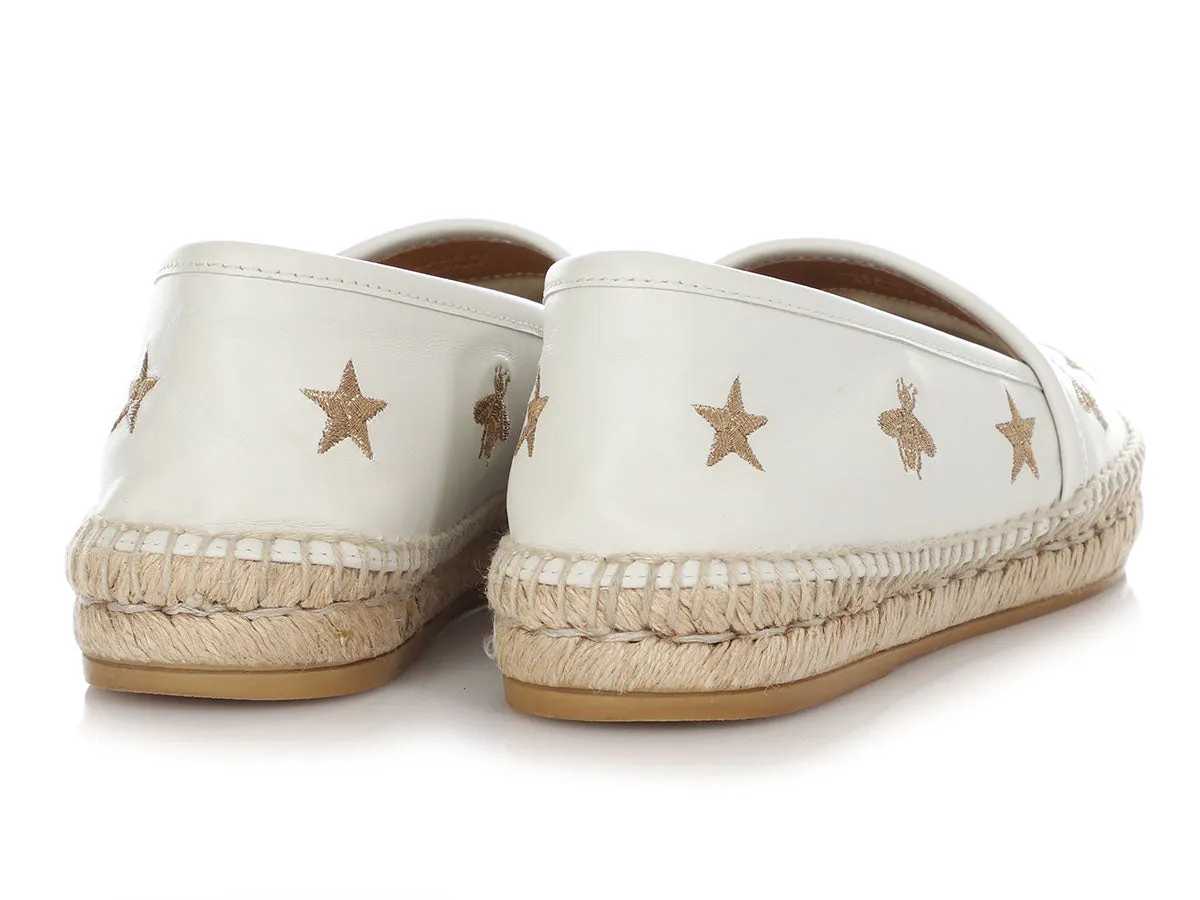 Gucci White Leather Star and Bee Espadrilles