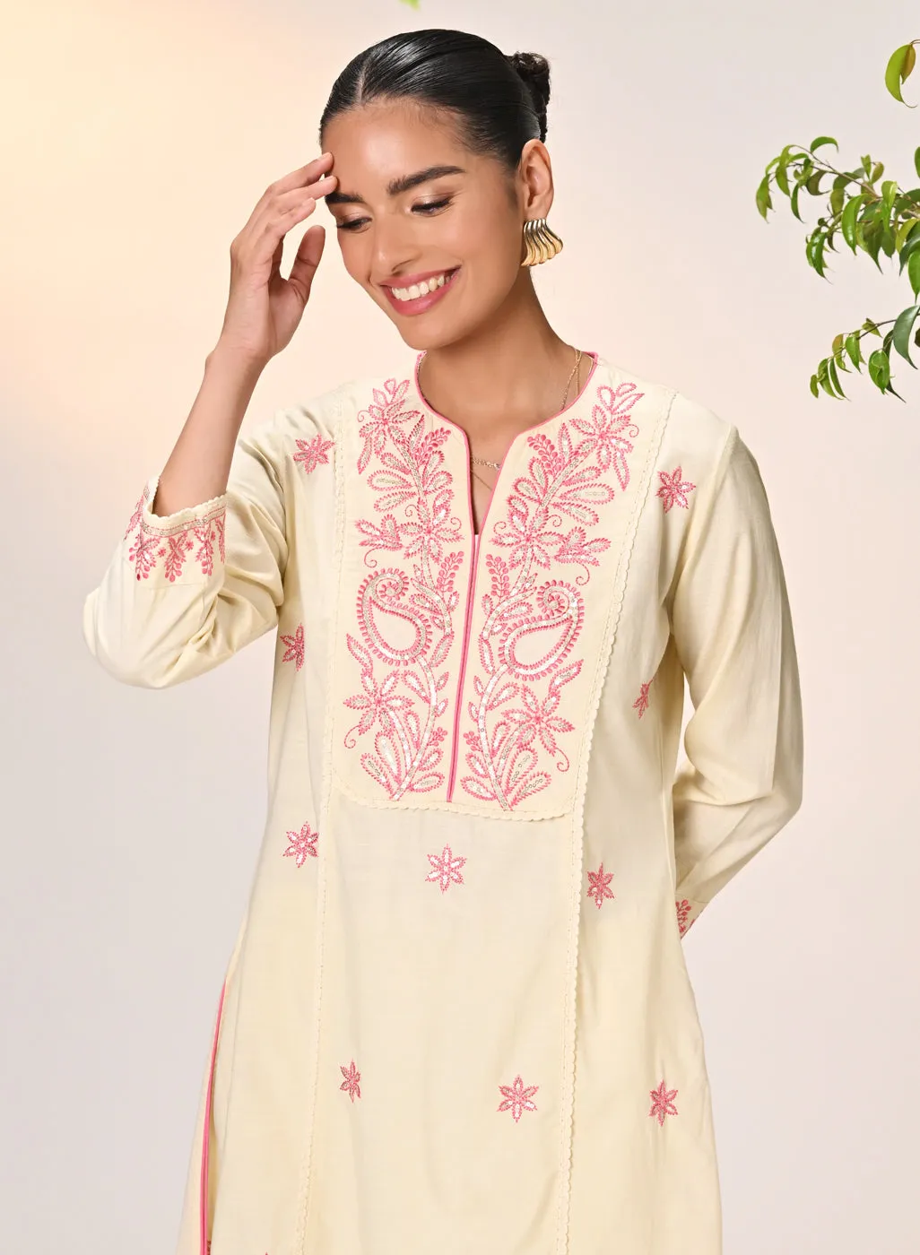 Gulaab Butter Embroidered Cotton Linen Kurta Set for Women