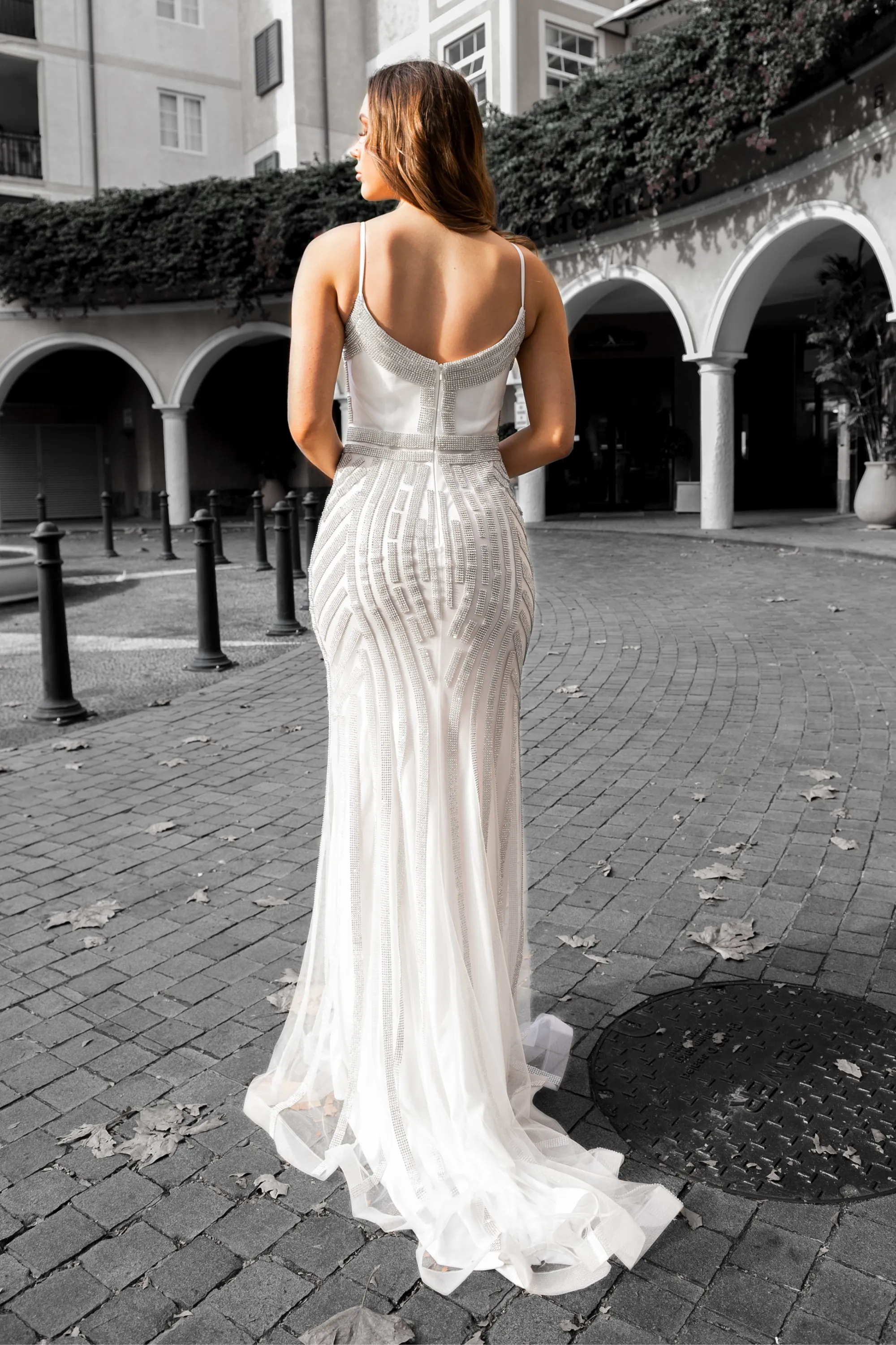 Honey Couture DIAMONDS White Sequin Mermaid Formal Wedding Gown Dress