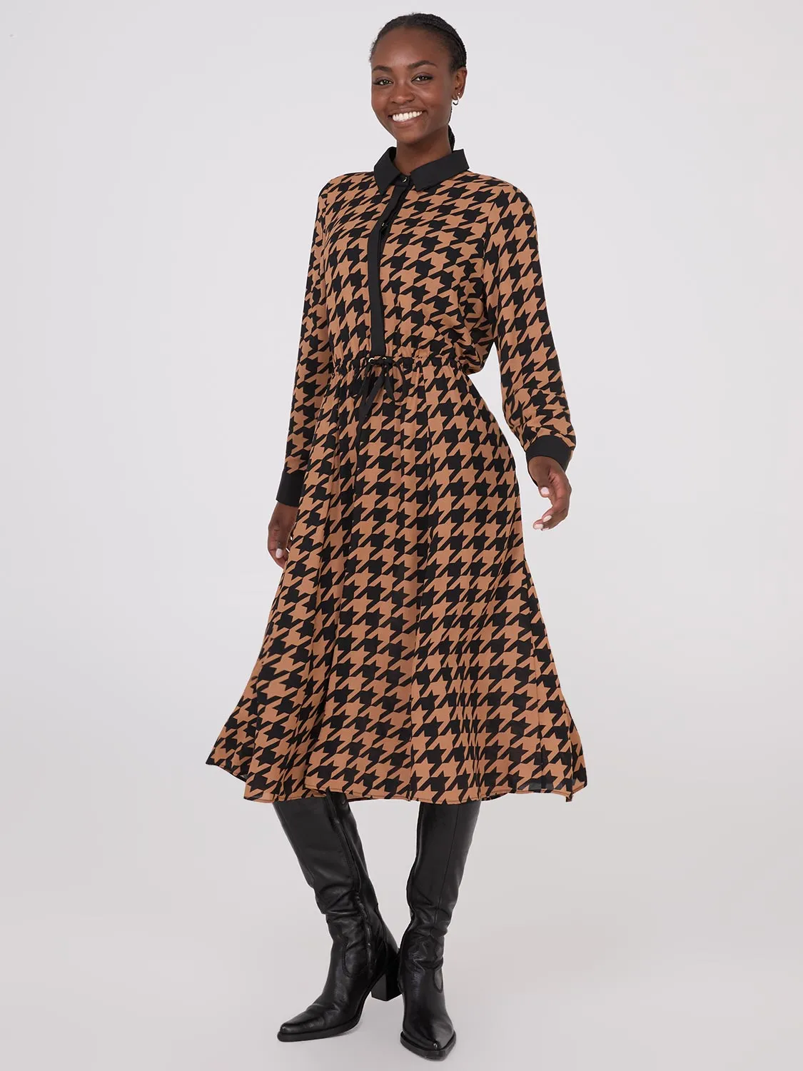 Houndstooth Chiffon A-Line Dress