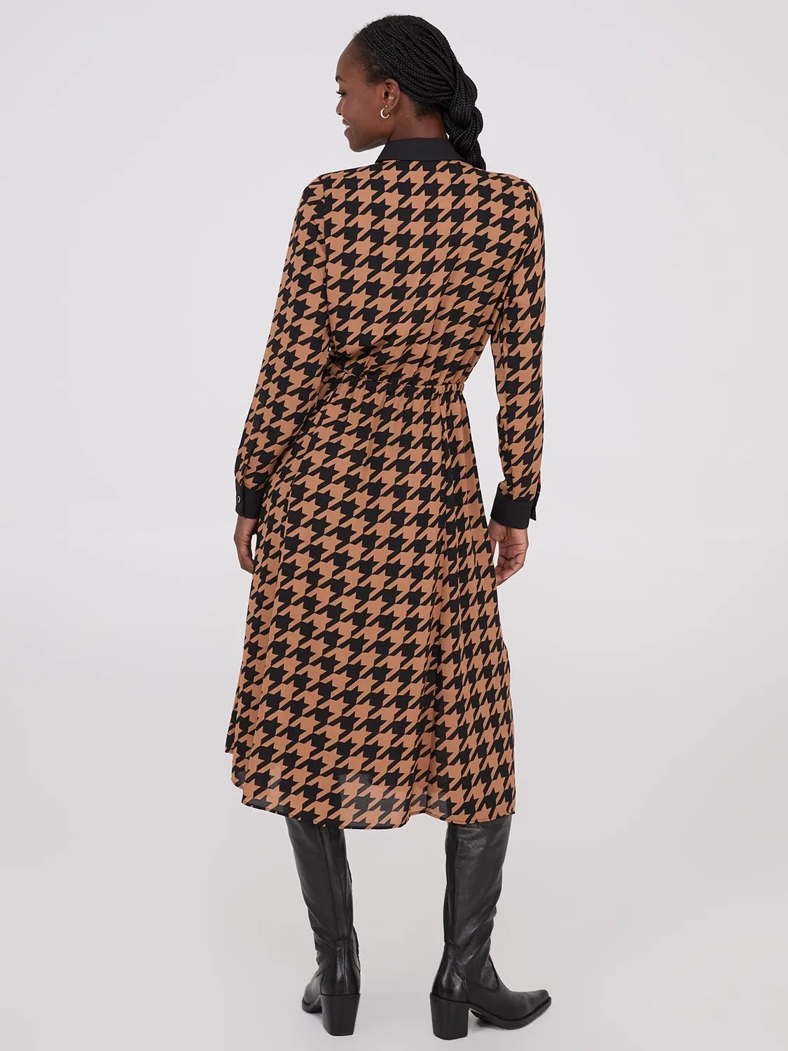 Houndstooth Chiffon A-Line Dress