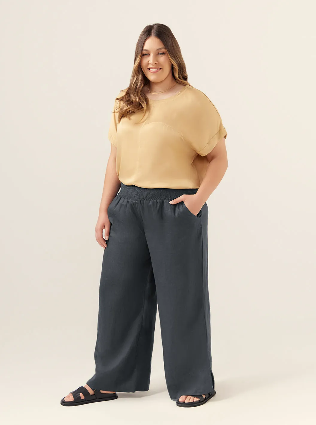 Indali French Linen Pants Charcoal