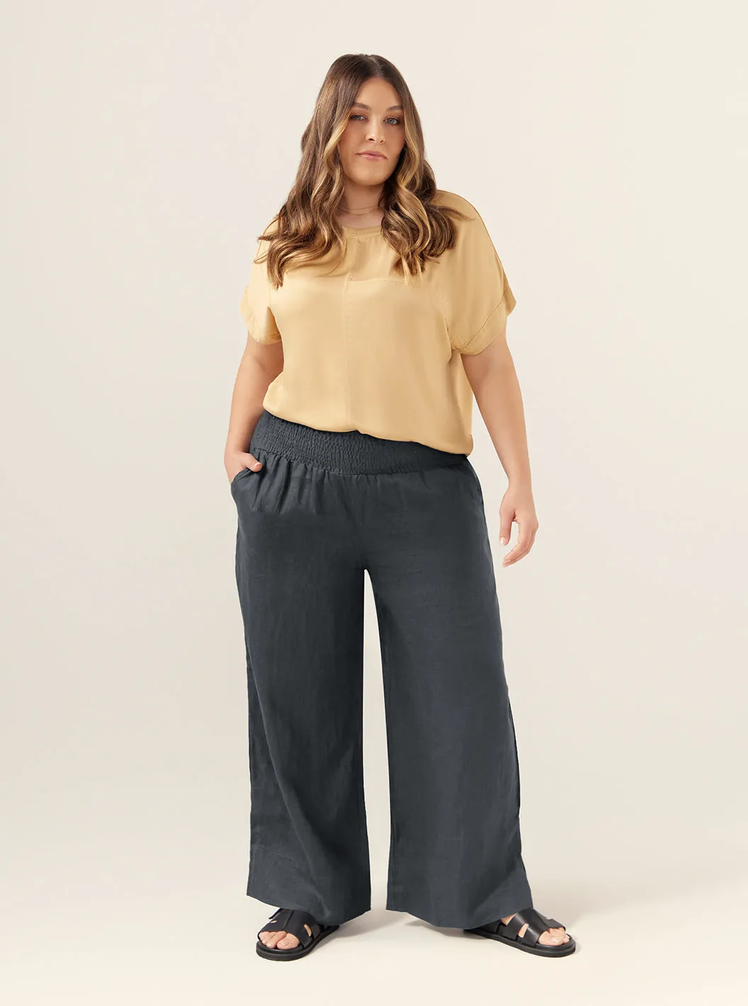 Indali French Linen Pants Charcoal