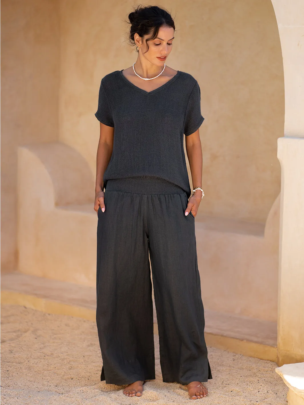 Indali French Linen Pants Charcoal