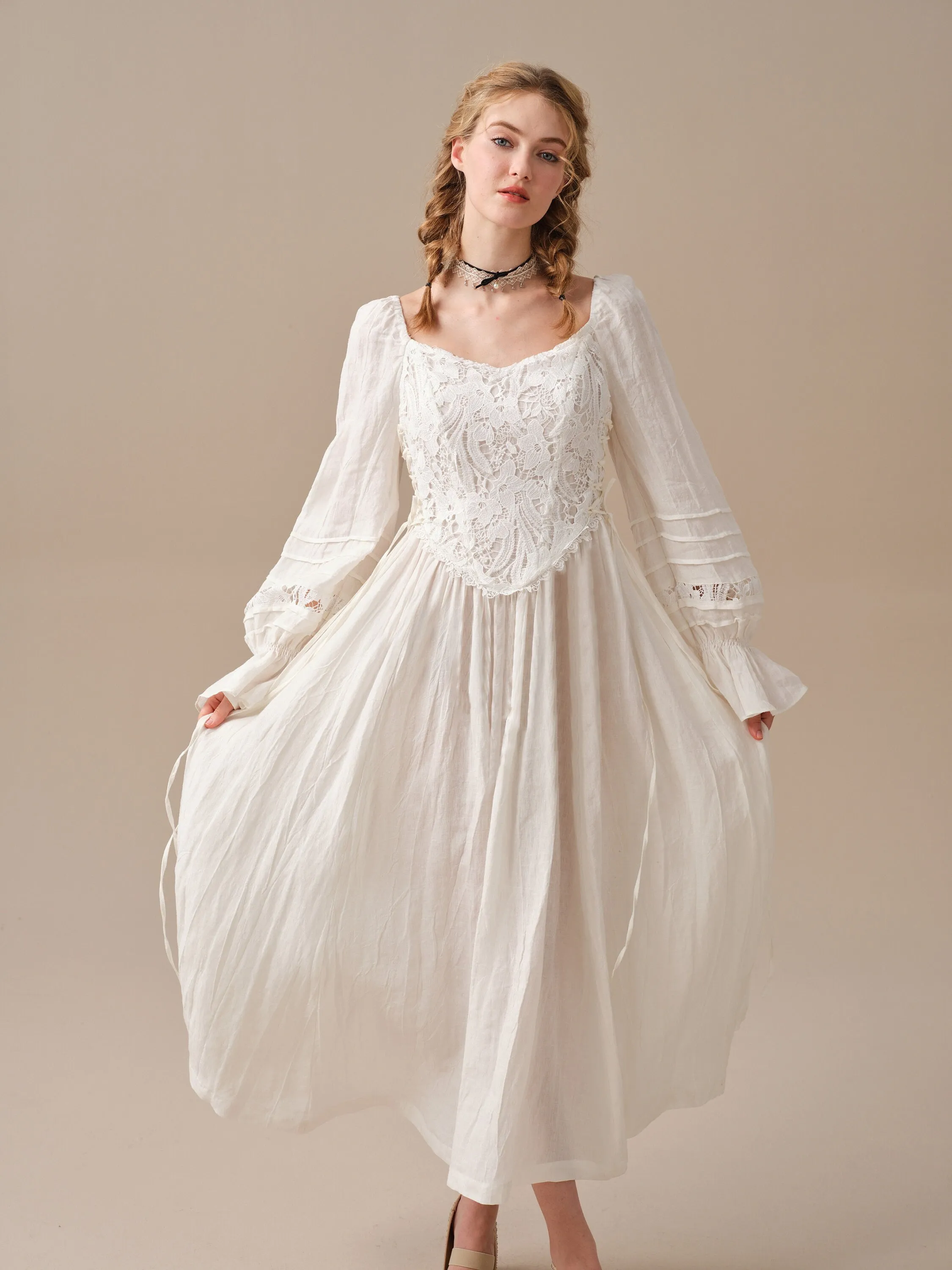 ISABELA 24 | 100% LINEN DRESS WITH LACE