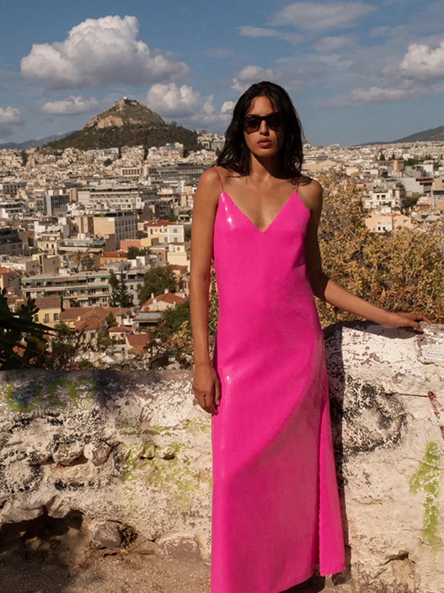 Jojo Sequin Maxi Dress - Fuchsia Pink