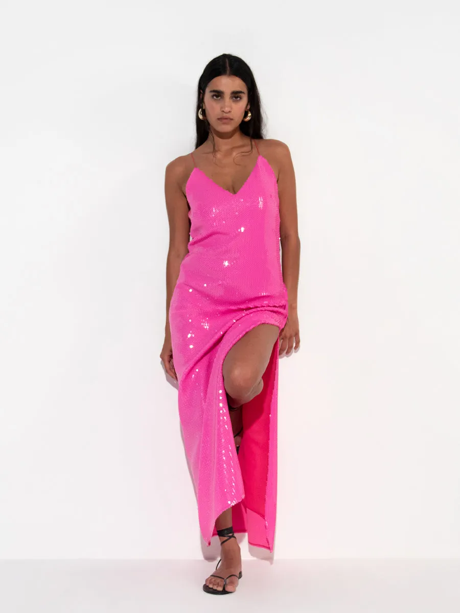 Jojo Sequin Maxi Dress - Fuchsia Pink