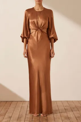 LA LUNE TWIST FRONT CUT OUT MAXI DRESS - ALMOND