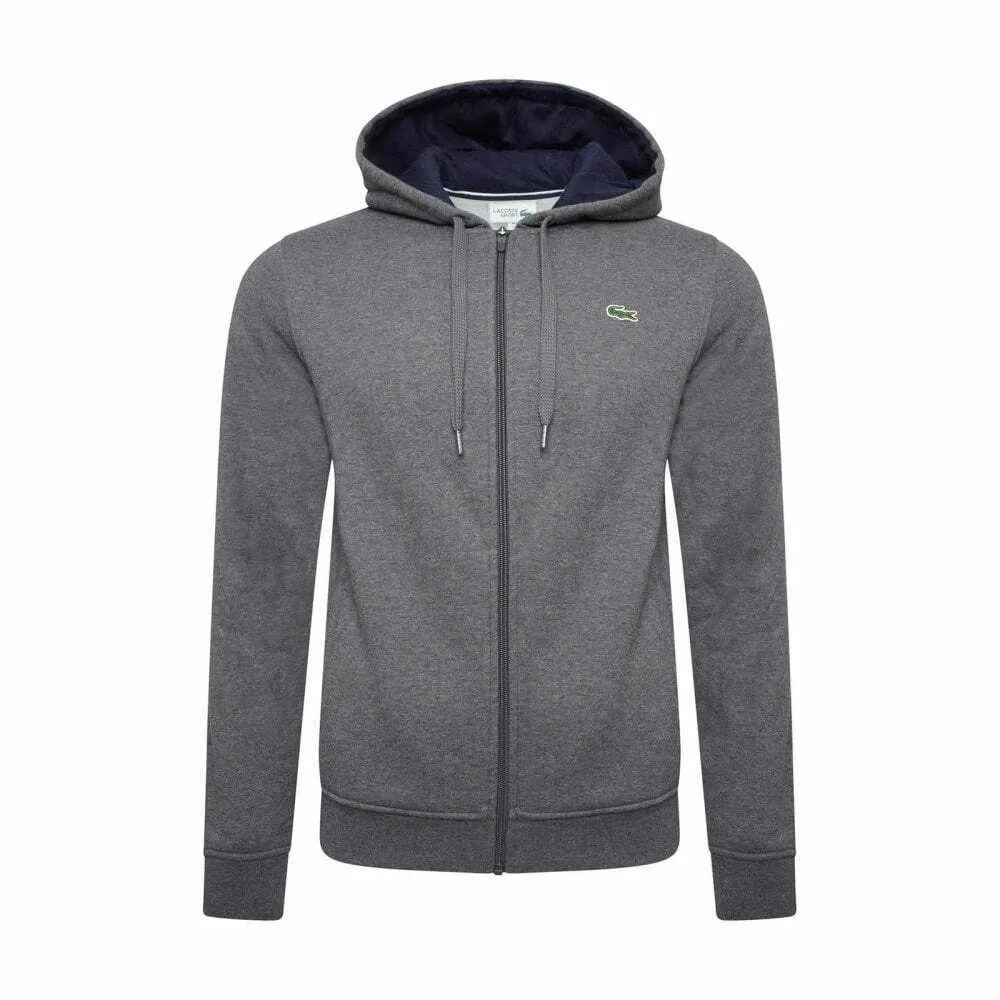 Lacoste Sport Men's Plain Full Zip Jacket Croc Drawstring Hood Grey Black Navy