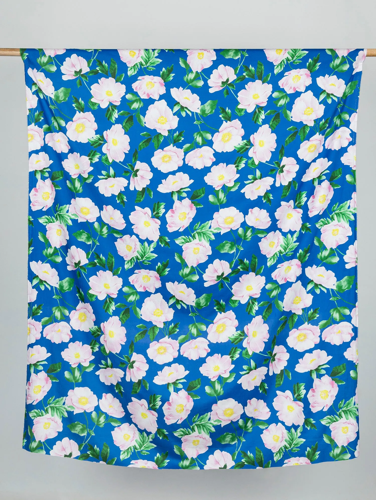 Large Magnolia Print Cotton Lawn - Blue   Pink   Green - Swatch