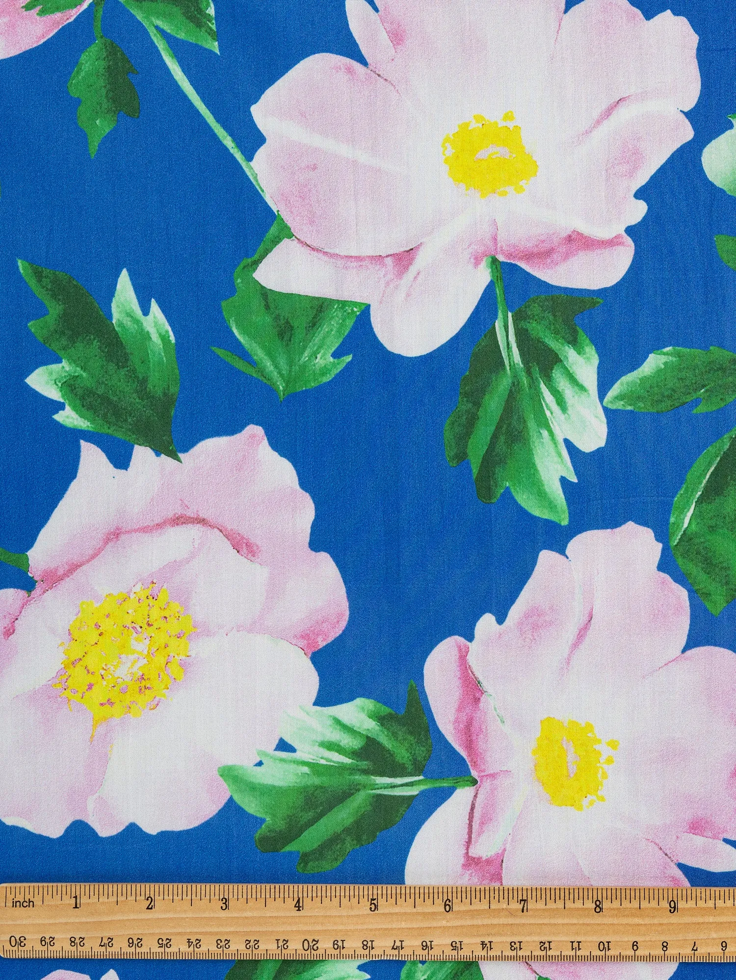 Large Magnolia Print Cotton Lawn - Blue   Pink   Green - Swatch