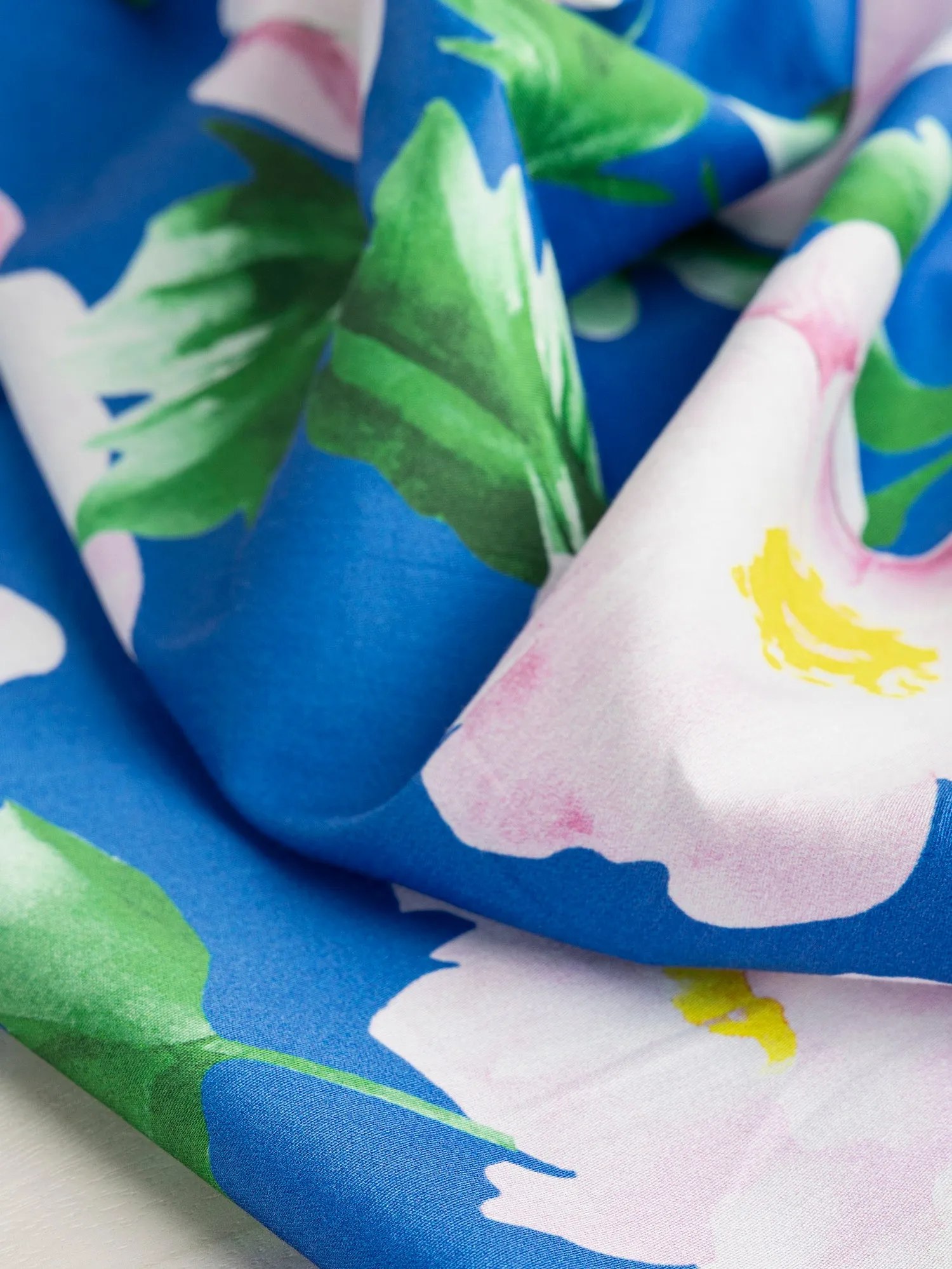 Large Magnolia Print Cotton Lawn - Blue   Pink   Green - Swatch