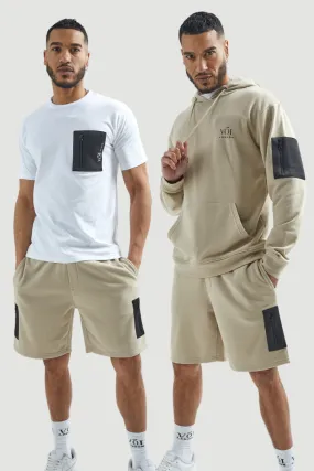 Lincolne Street Hoodie, T-Shirt & Shorts Set - White/Beige