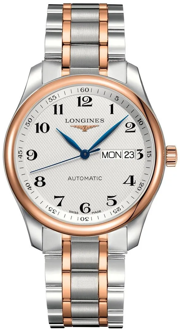 Longines Master Collection Automatic Stainless Steel and Rose Gold Silver Dial Day-Date Mens Watch L2.755.5.79.7