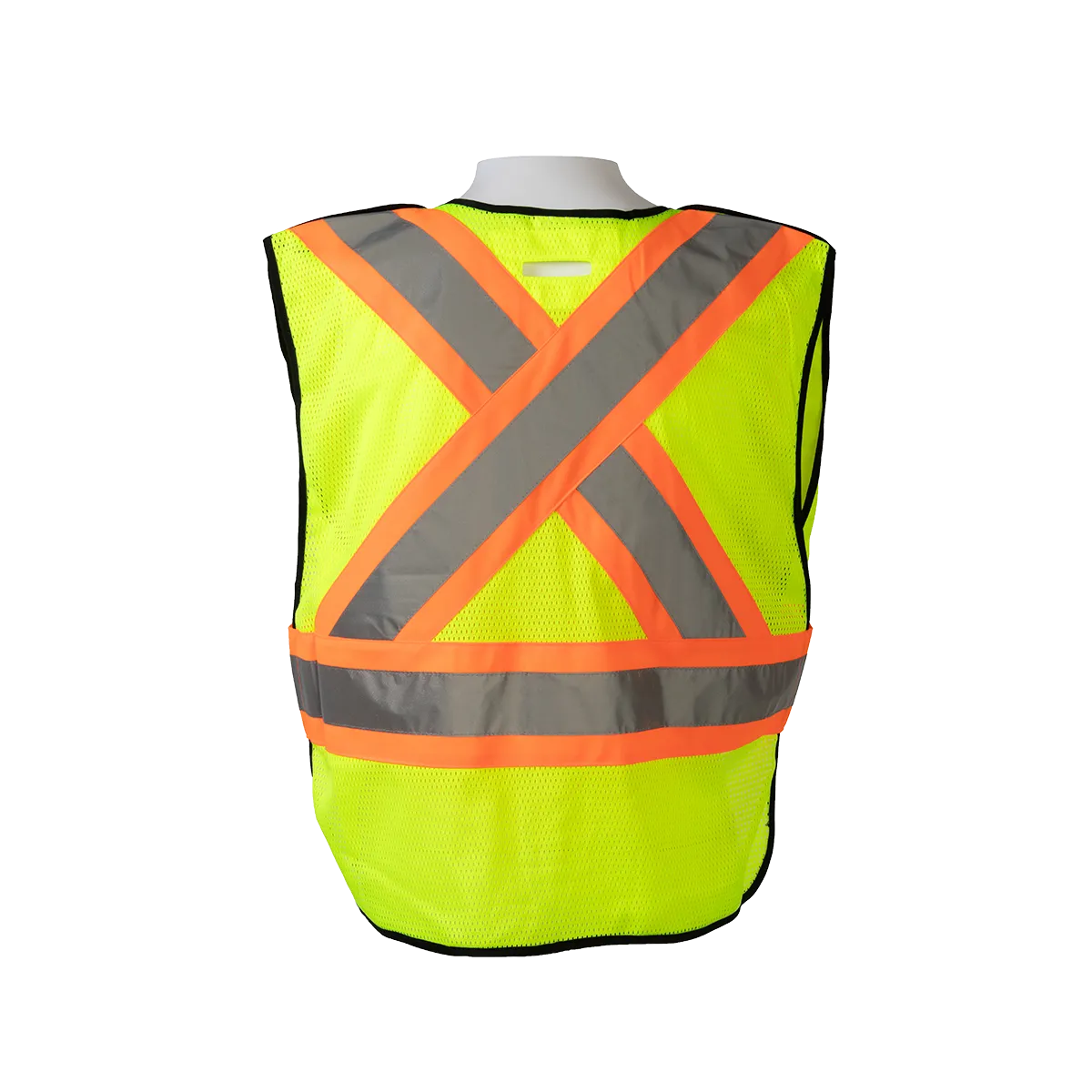 LV2-PSVCSA ANSI & CSA Compliant Public Safety Vest, Lime Solid Front Mesh Back, Reflective “X” On Back