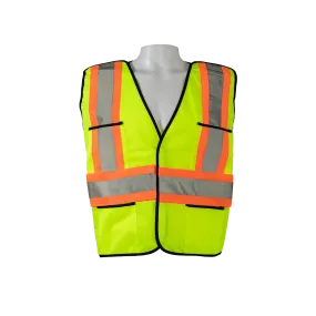 LV2-PSVCSA ANSI & CSA Compliant Public Safety Vest, Lime Solid Front Mesh Back, Reflective “X” On Back