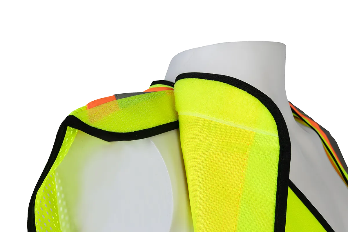 LV2-PSVCSA ANSI & CSA Compliant Public Safety Vest, Lime Solid Front Mesh Back, Reflective “X” On Back