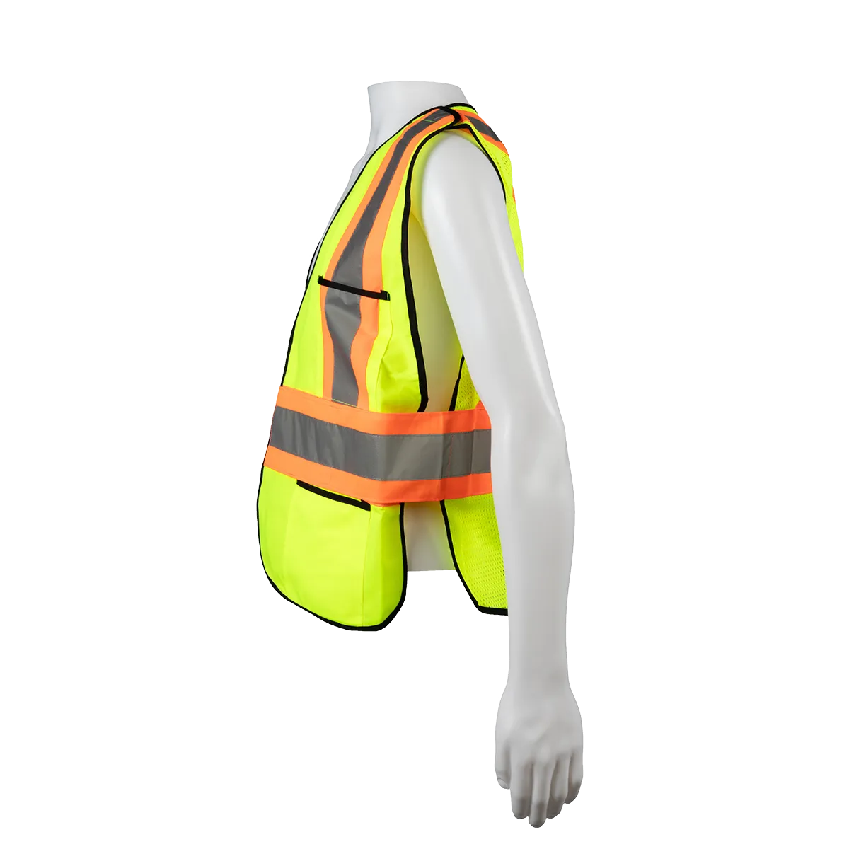 LV2-PSVCSA ANSI & CSA Compliant Public Safety Vest, Lime Solid Front Mesh Back, Reflective “X” On Back