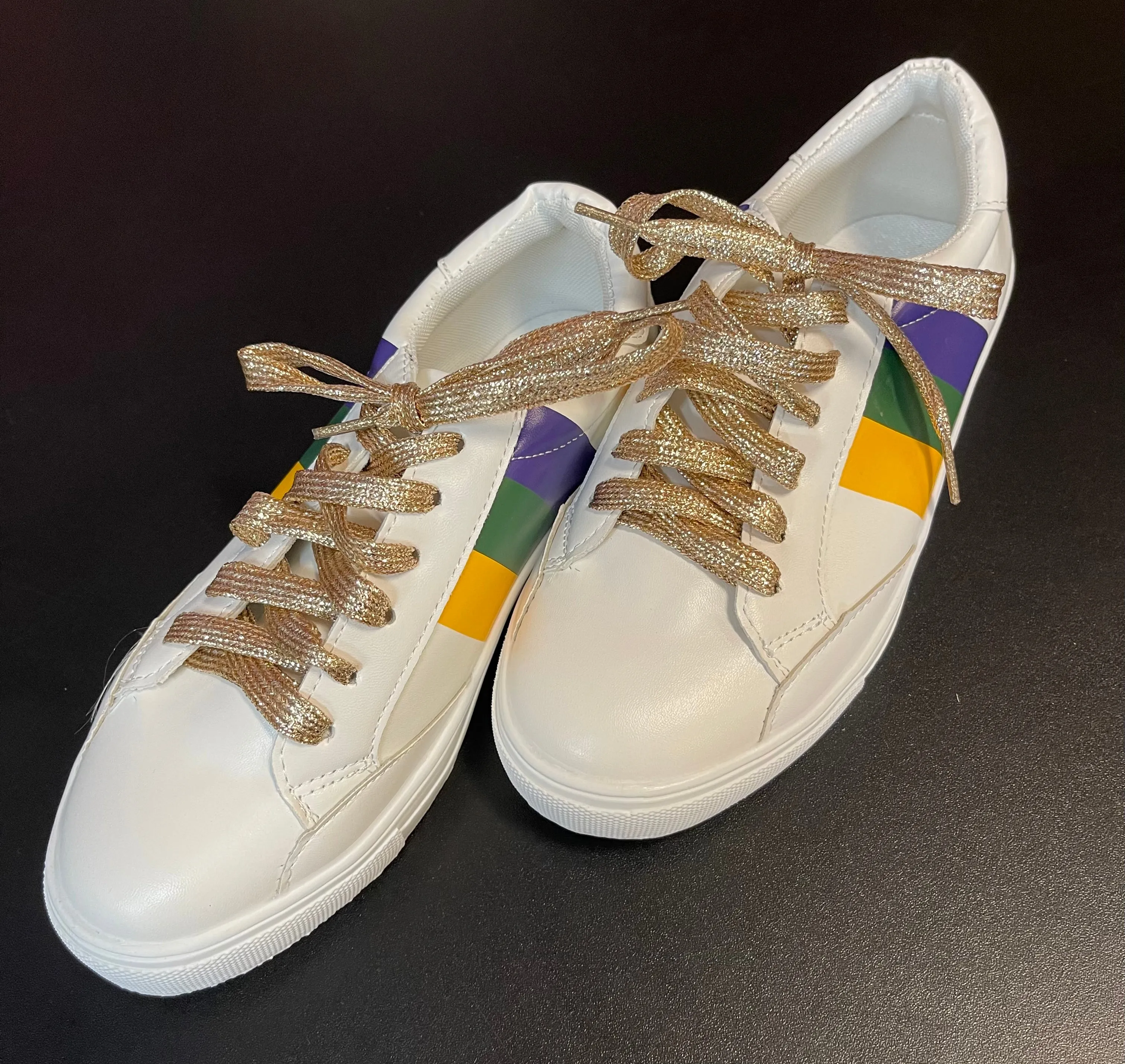 Mardi Gras Three Striped Tennis Shoe (White)