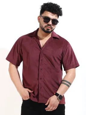 Maroon Corduroy Velvet Half Sleeve Shirt