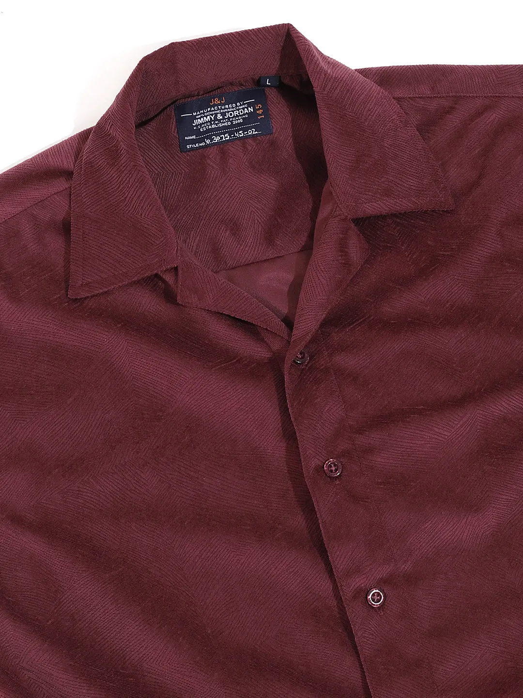 Maroon Corduroy Velvet Half Sleeve Shirt