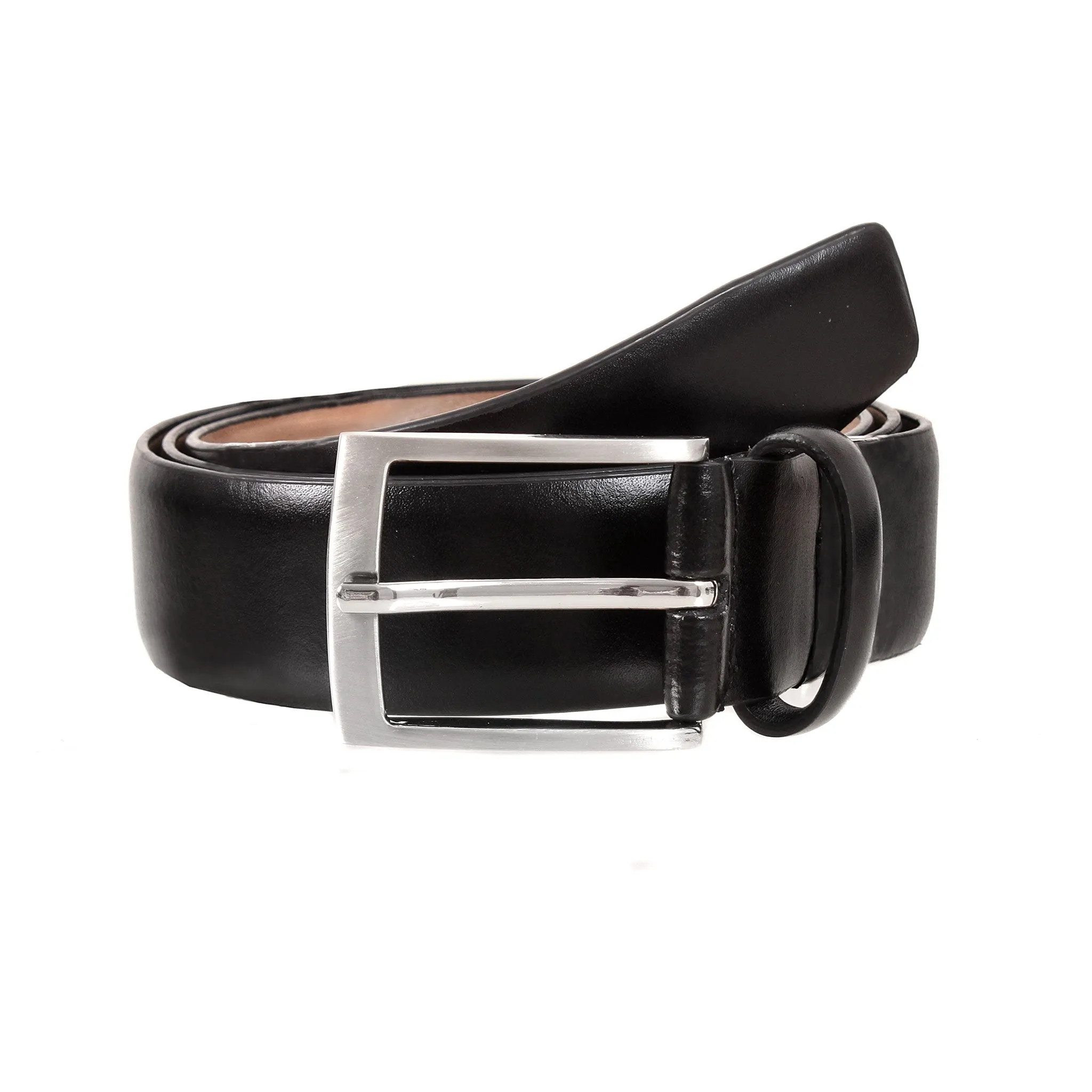 Men's Contrast-Lined Leather Belt with Satin Nickel Buckle