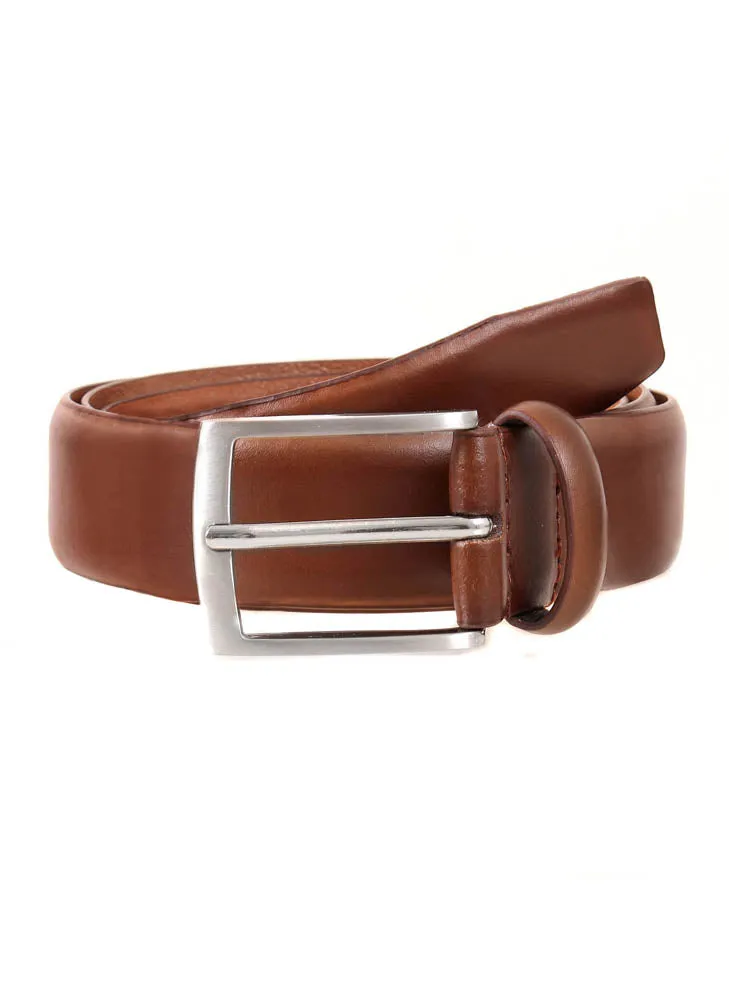 Men's Contrast-Lined Leather Belt with Satin Nickel Buckle