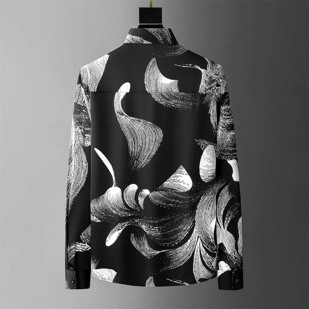 Men's High-Quality Art Printed Long Sleeve Shirt: Casual, Business, Streetwear