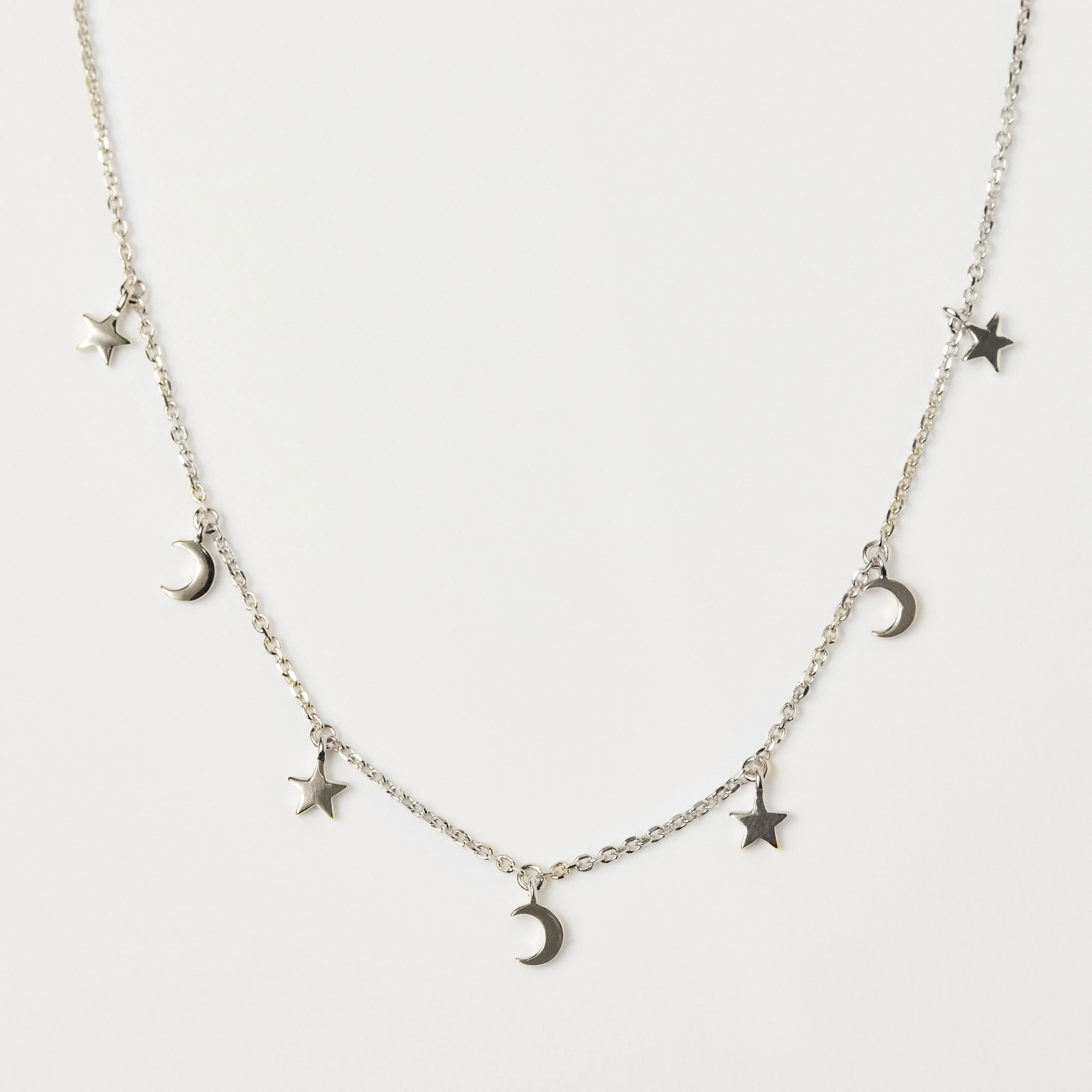 Mini Hanging Charm Necklace in Moon & Stars