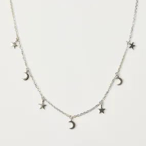 Mini Hanging Charm Necklace in Moon & Stars