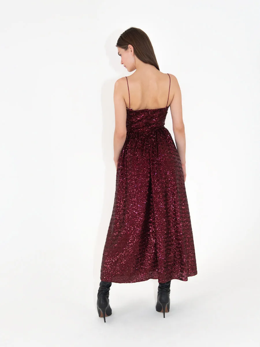 Ninet Sequin Midi Dress - Wine