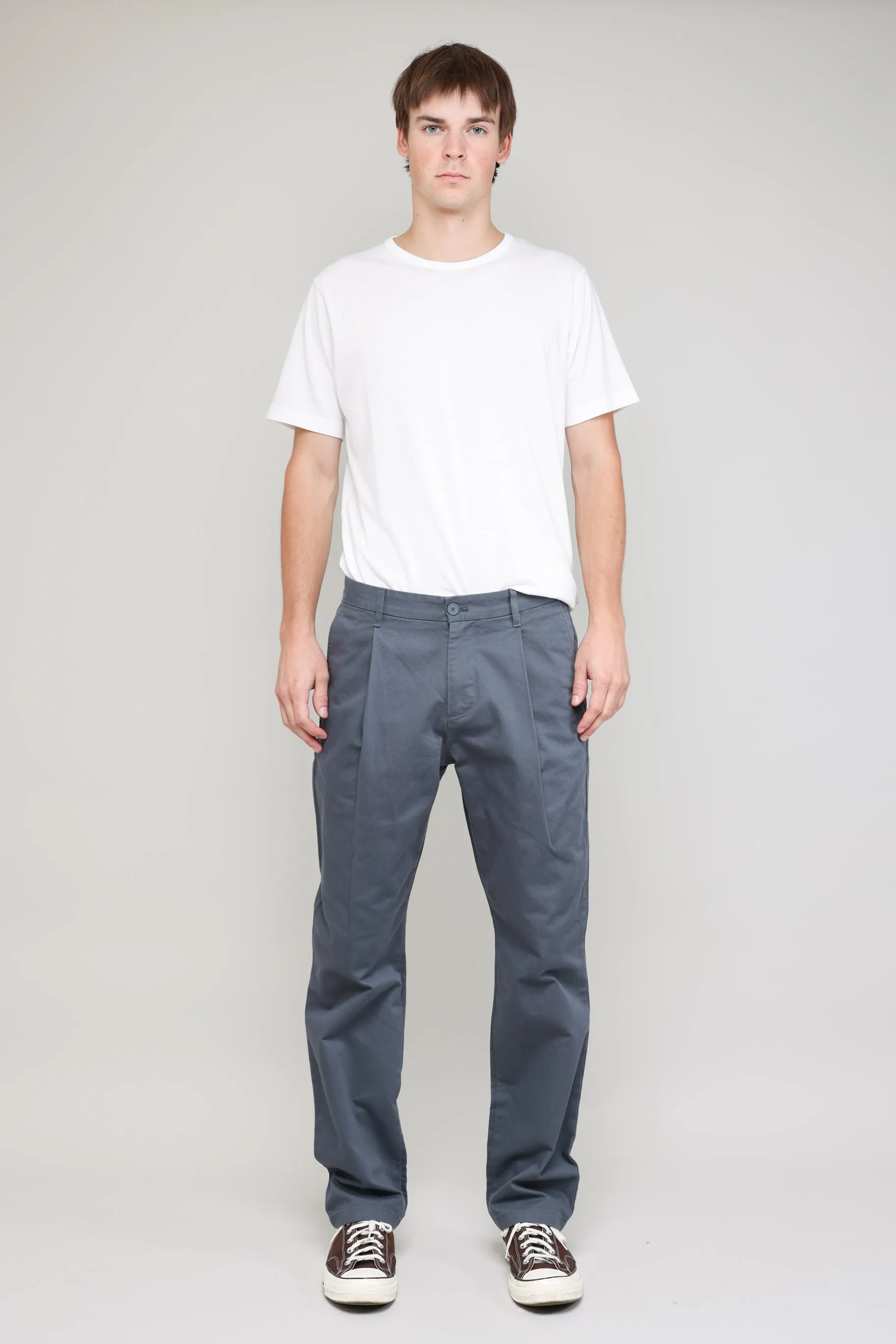 NS1201-3 Pleated Chino Vintage French Drill in Blue Grey