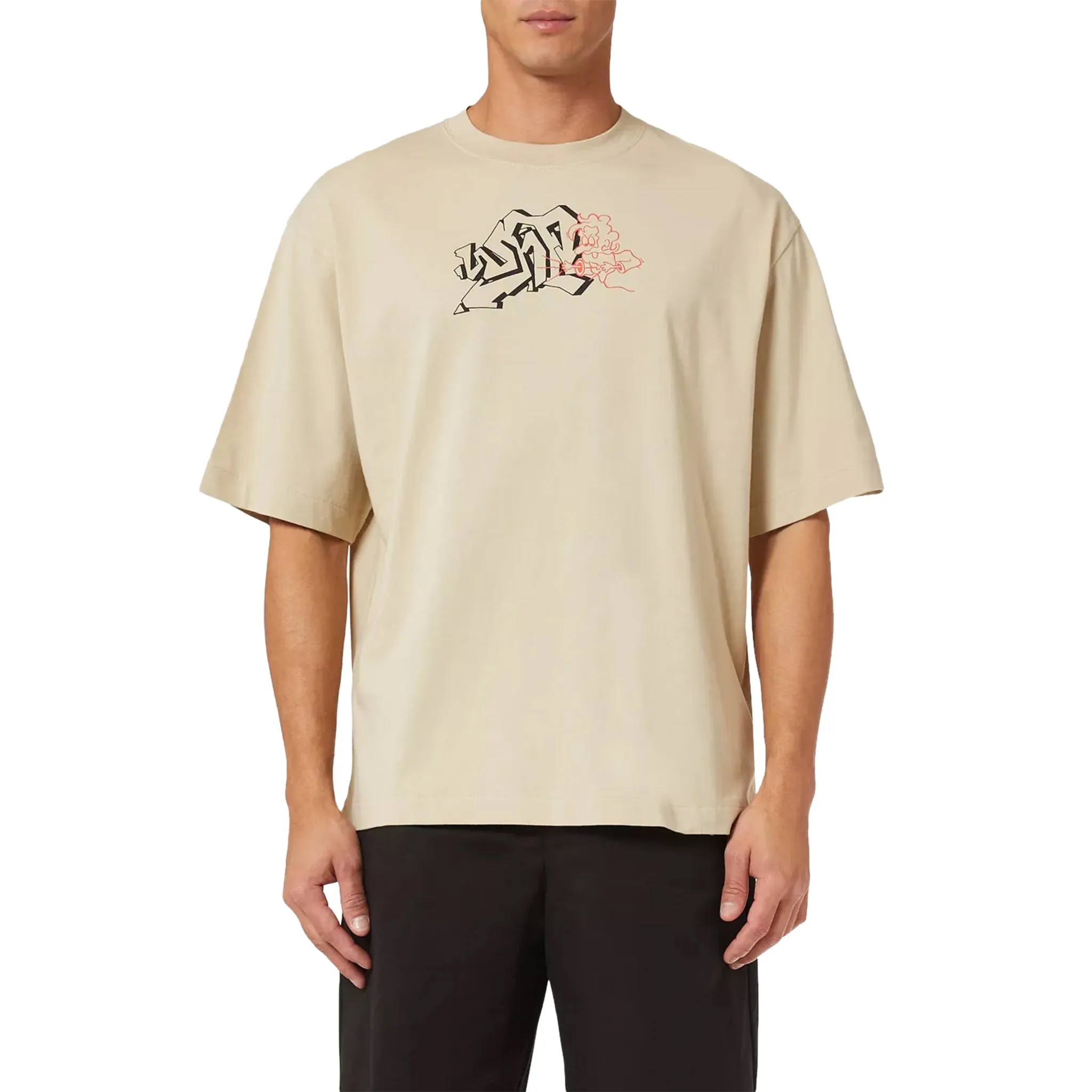 Off-White Graffiti Print Beige T Shirt