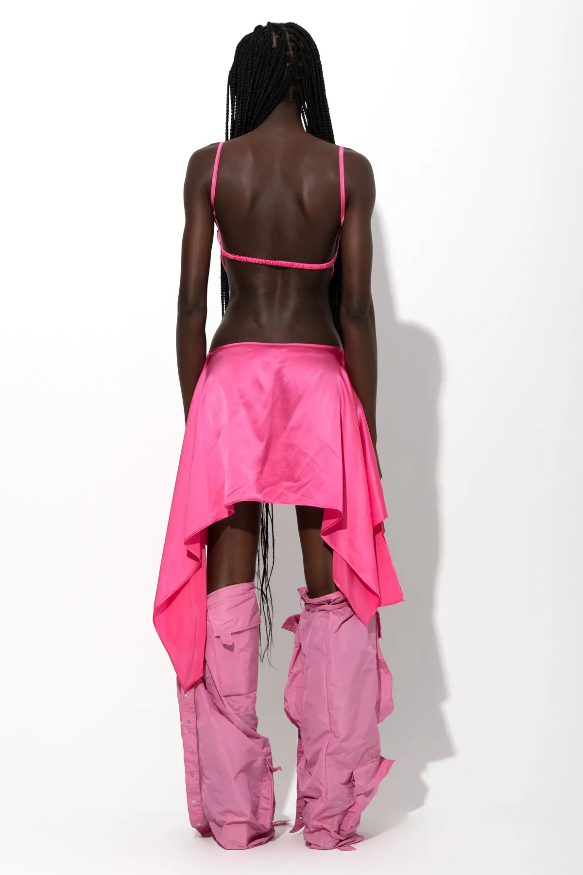 PINK SILK CUT OUT DRESS WITH OPEN BACK