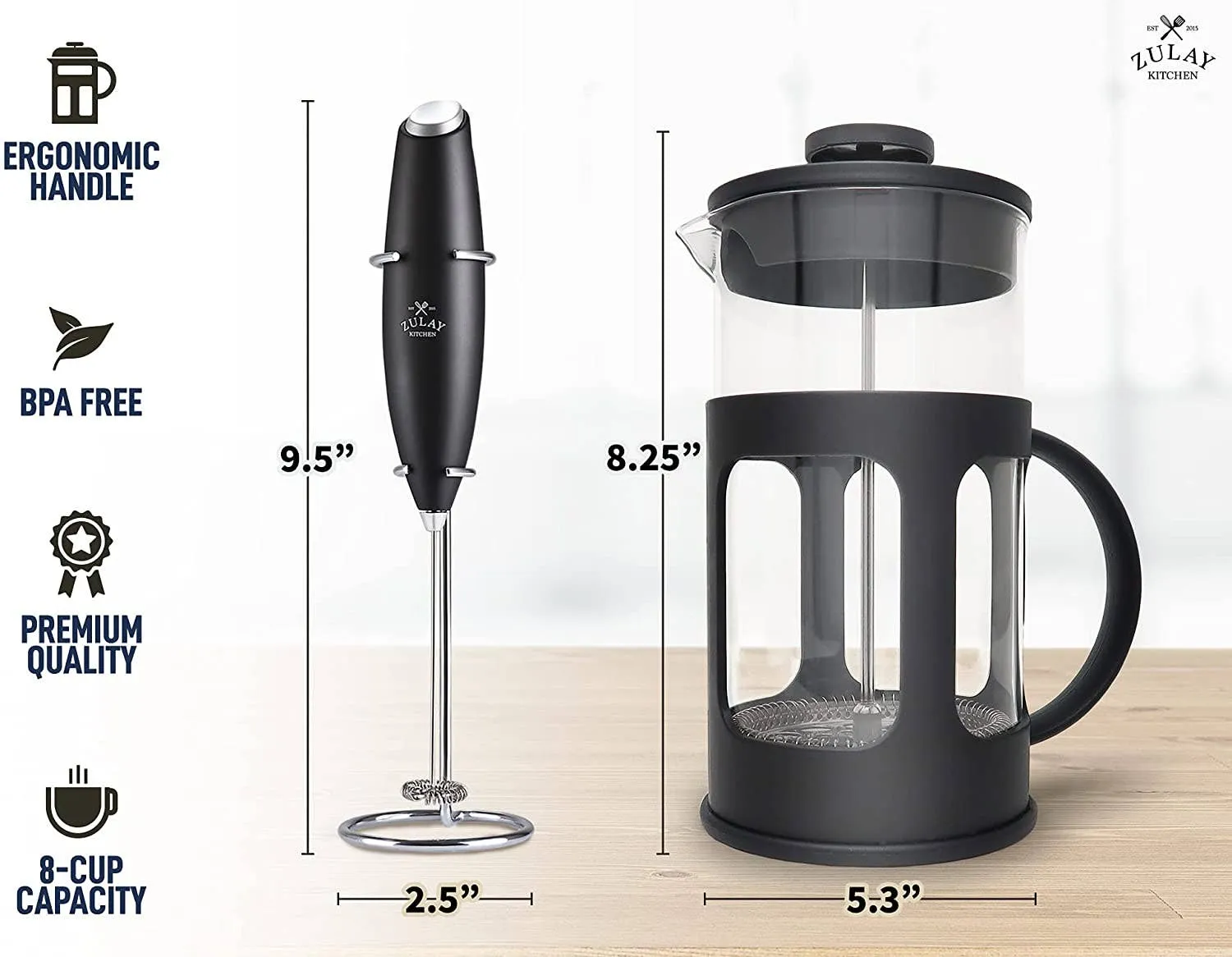 Premium French Press Coffee Pot and Milk Frother Set