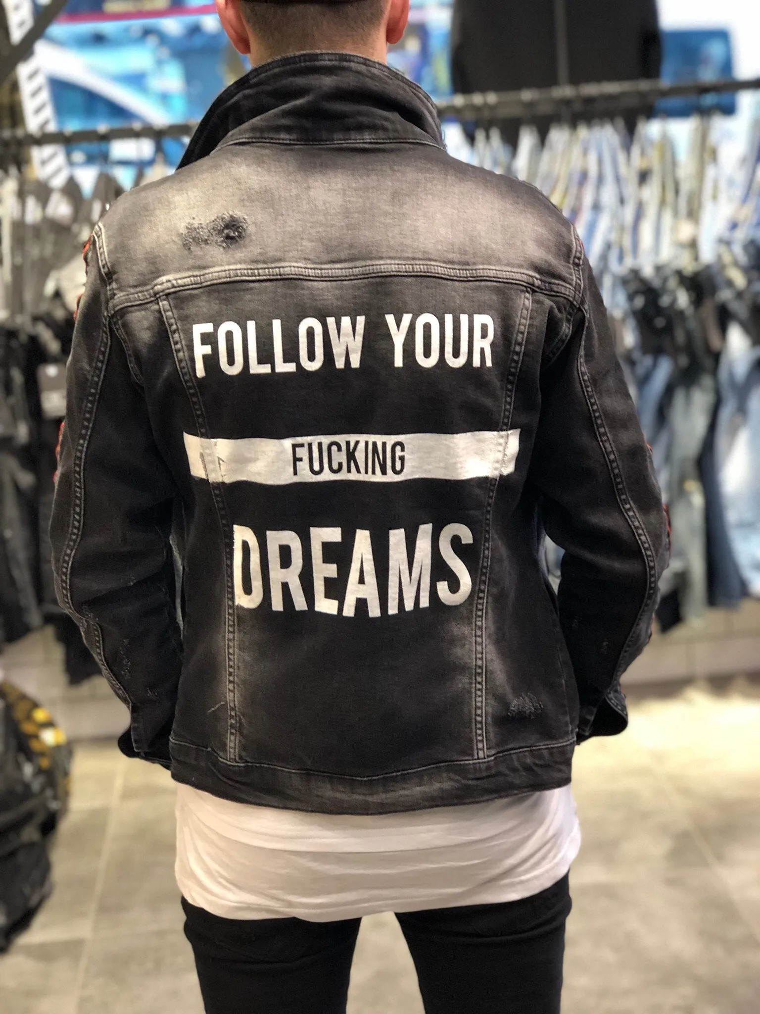 Printed Denim Jacket B80 Streetwear Denim Jacket