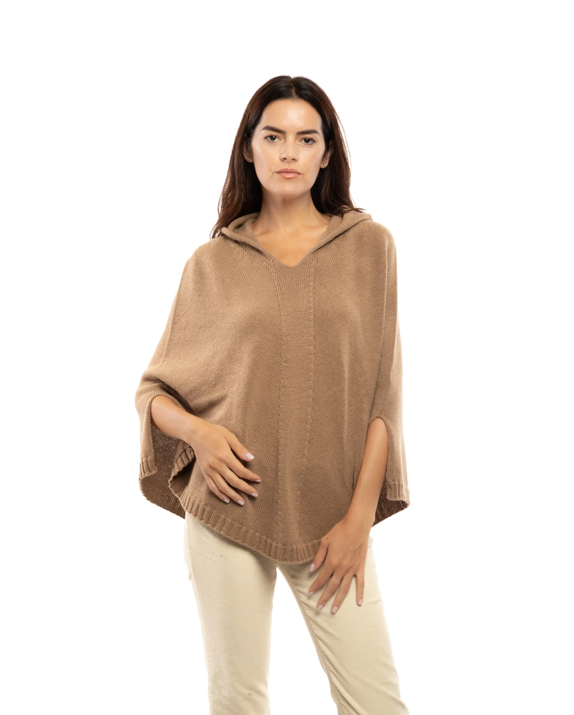 Pure Cashmere Hoodie Poncho Camel