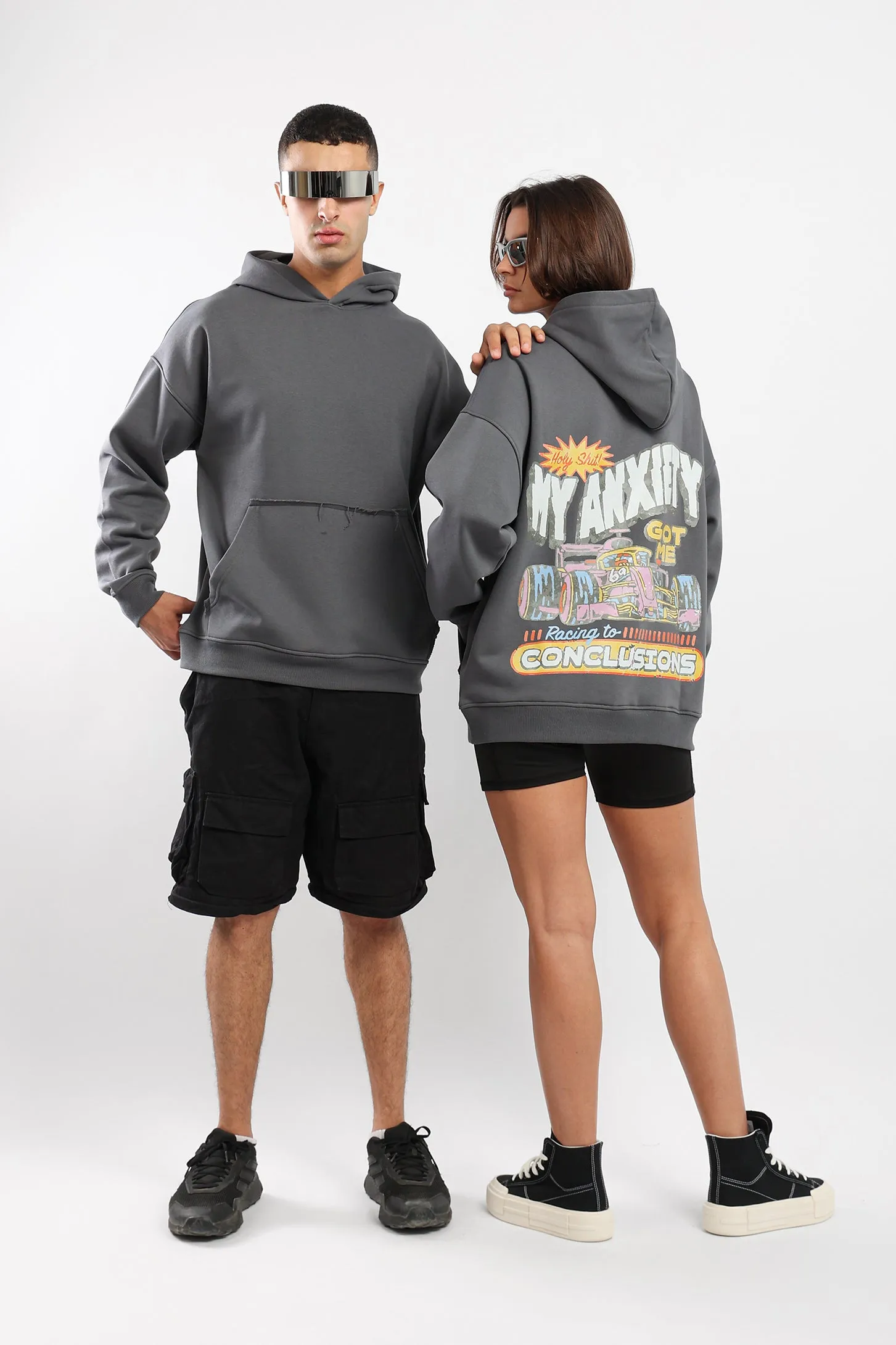 RACING TO CONCLUSIONS HOODIE - GREY