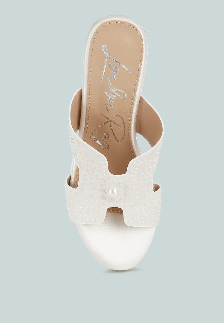 Renier Satin Pearl Detail Wedge Sandals