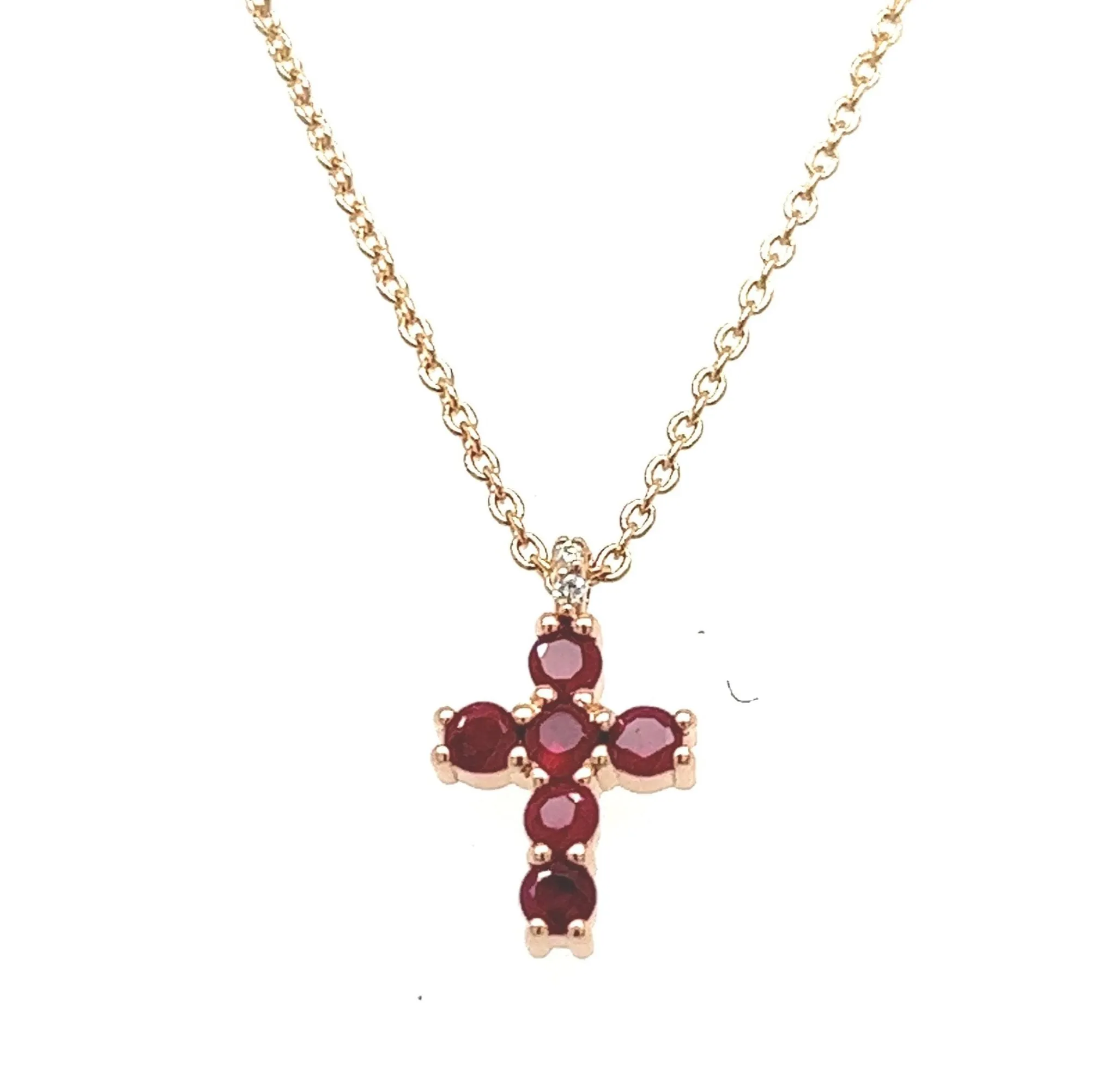 Rose Gold Ruby Cross Necklace