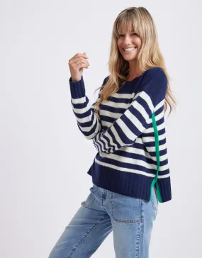 Saint-Germain Crew Knit Jumper - Navy/Green Stripe