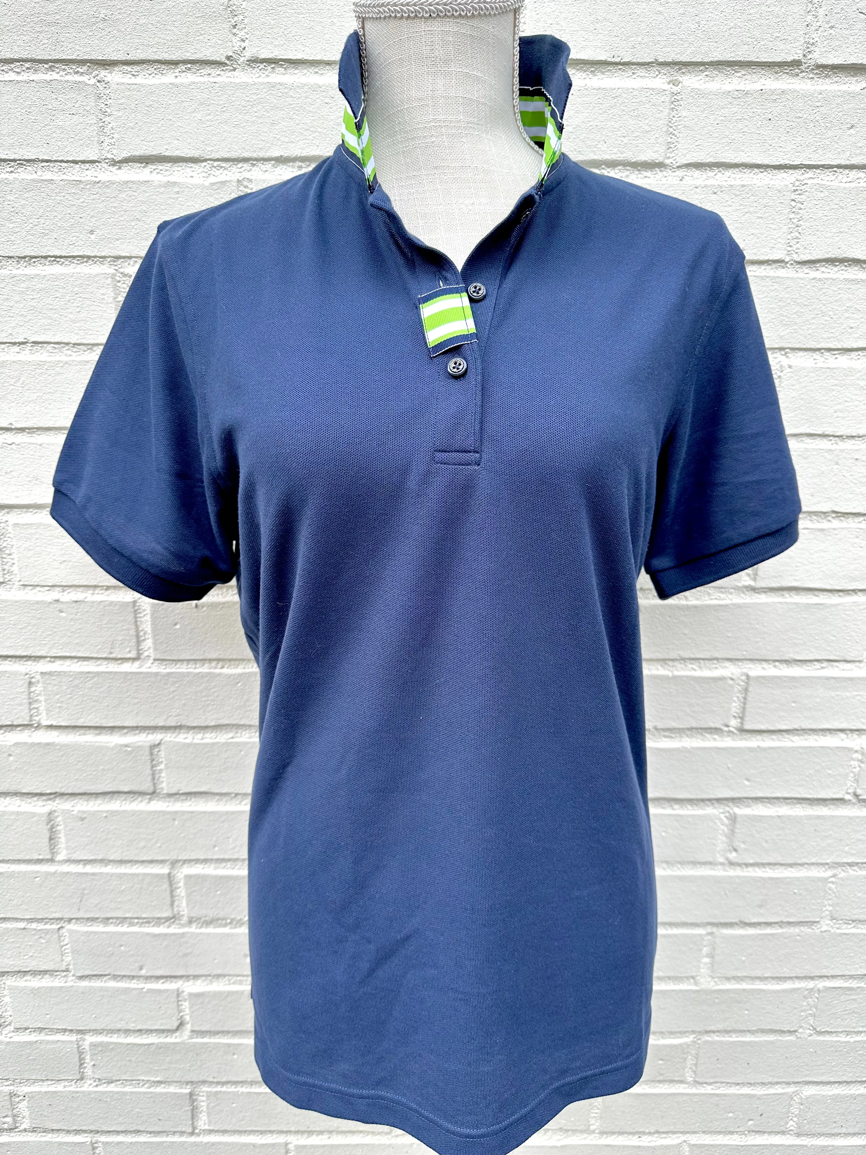 SALE - L & XL ONLY - Madonna Navy Polo w Navy/Lime Grosgrain  (POLO3) *FINAL SALE*