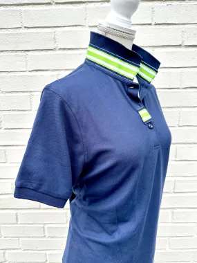 SALE - L & XL ONLY - Madonna Navy Polo w Navy/Lime Grosgrain  (POLO3) *FINAL SALE*