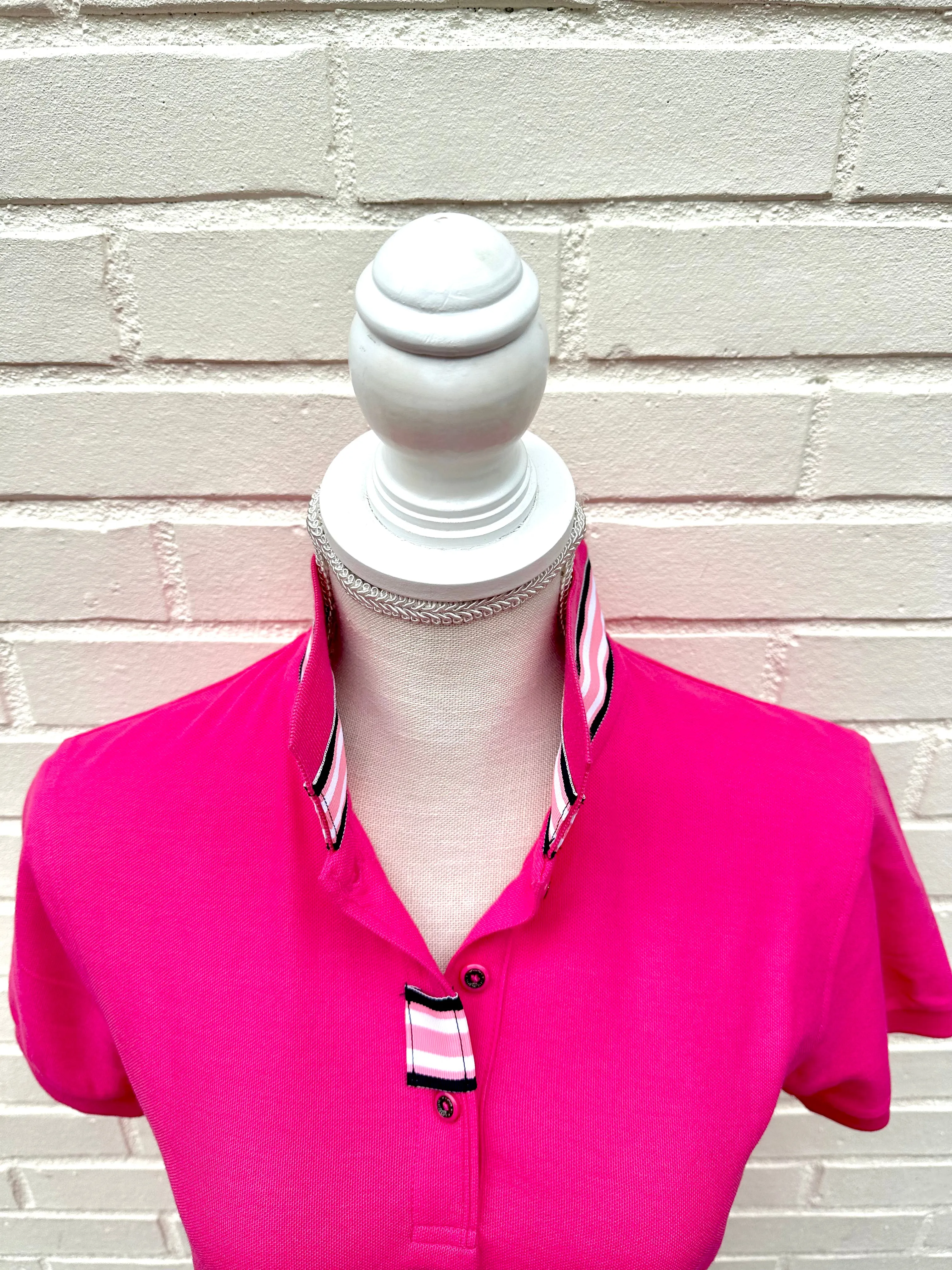 SALE - Madonna Pink Polo w Pink/Navy Grosgrain  (POLO2) *FINAL SALE*