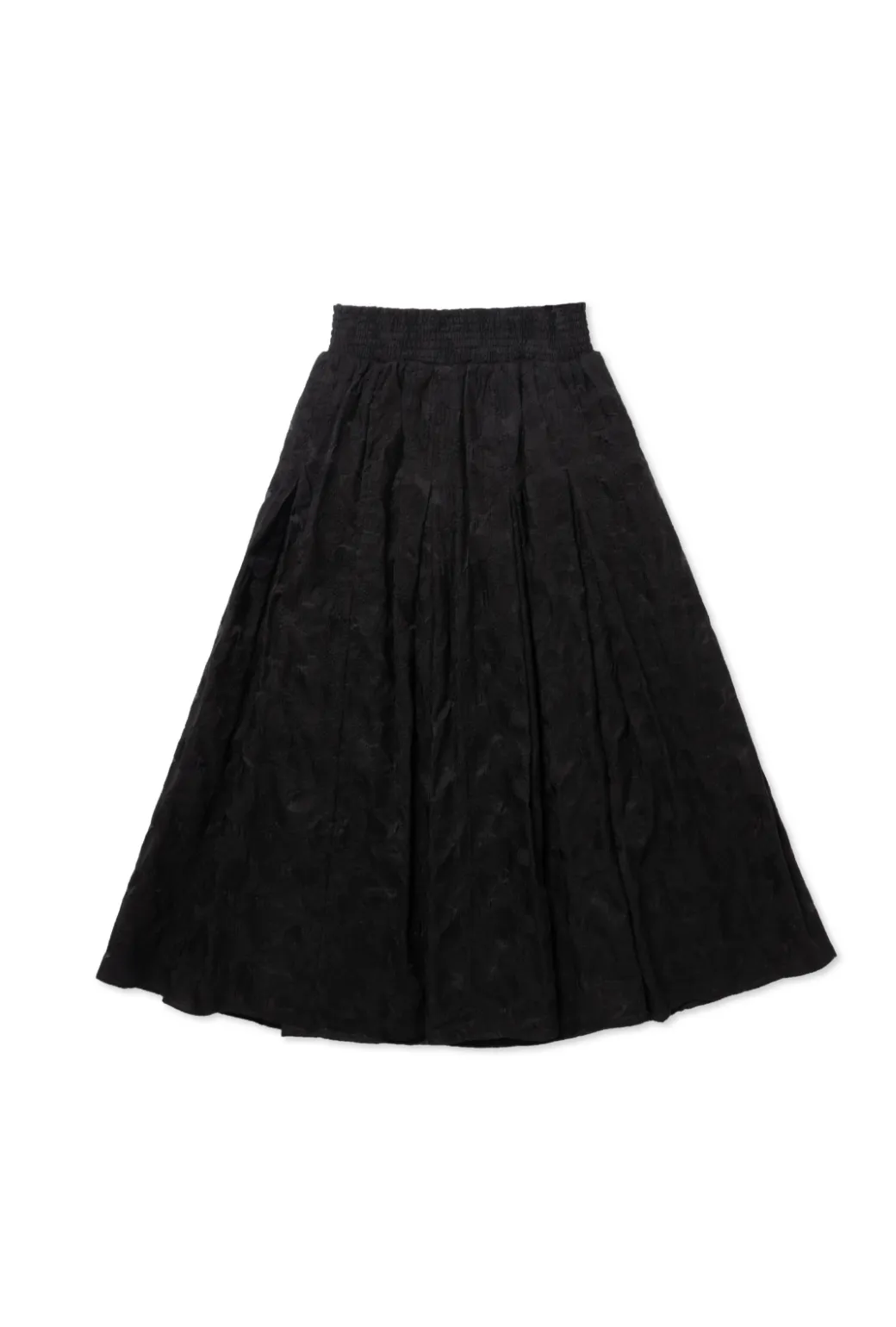 SAMPLE - Smocked Waist MIDI Skirt - Black Embroidered Fleurs - Final Sale