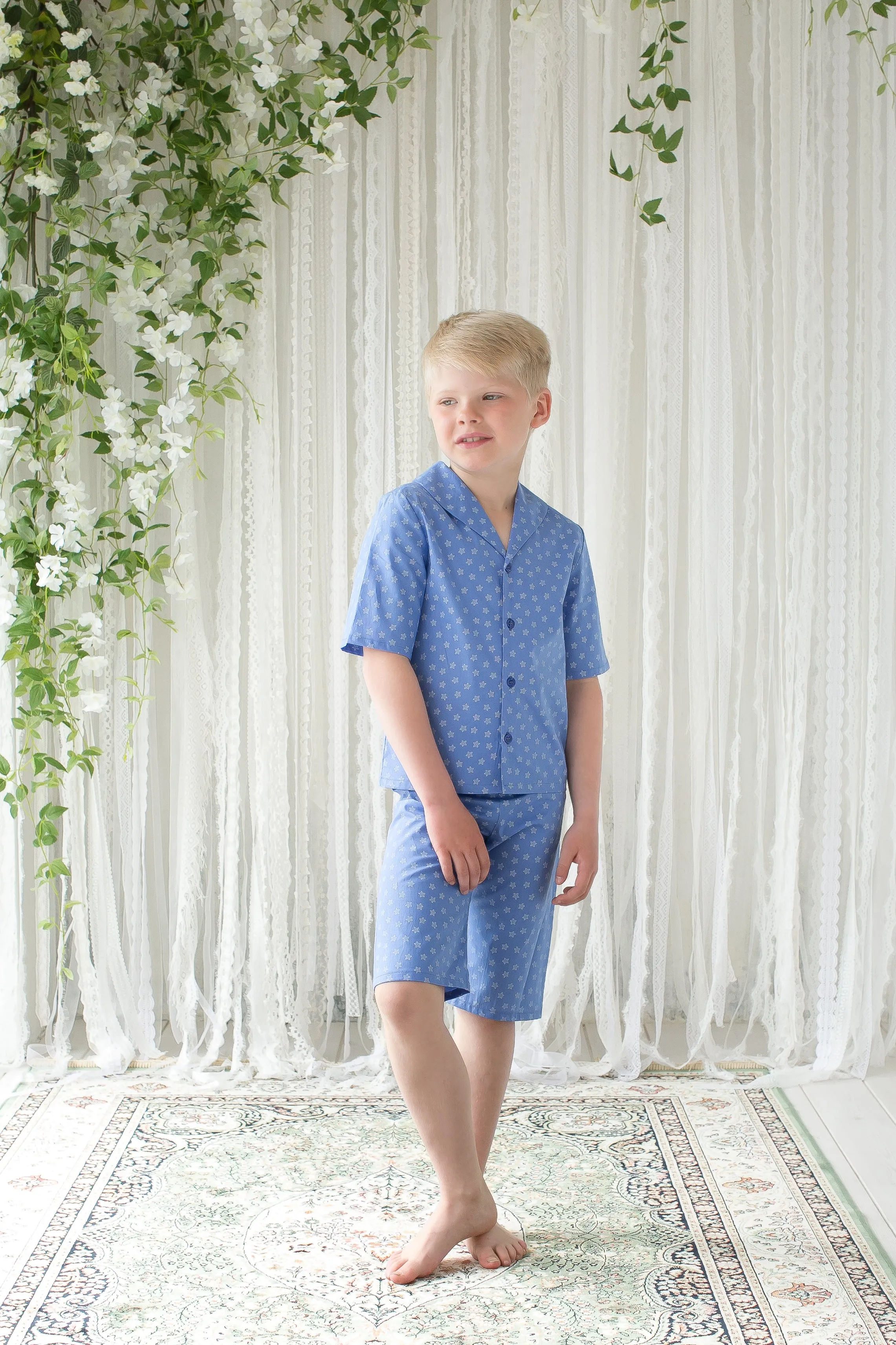 SAMUEL CHILDREN'S NIGHTIES SEASTAR BLUE/WHITE