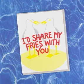 seagull Valentine's card, I'd share my fries with you funny card for love