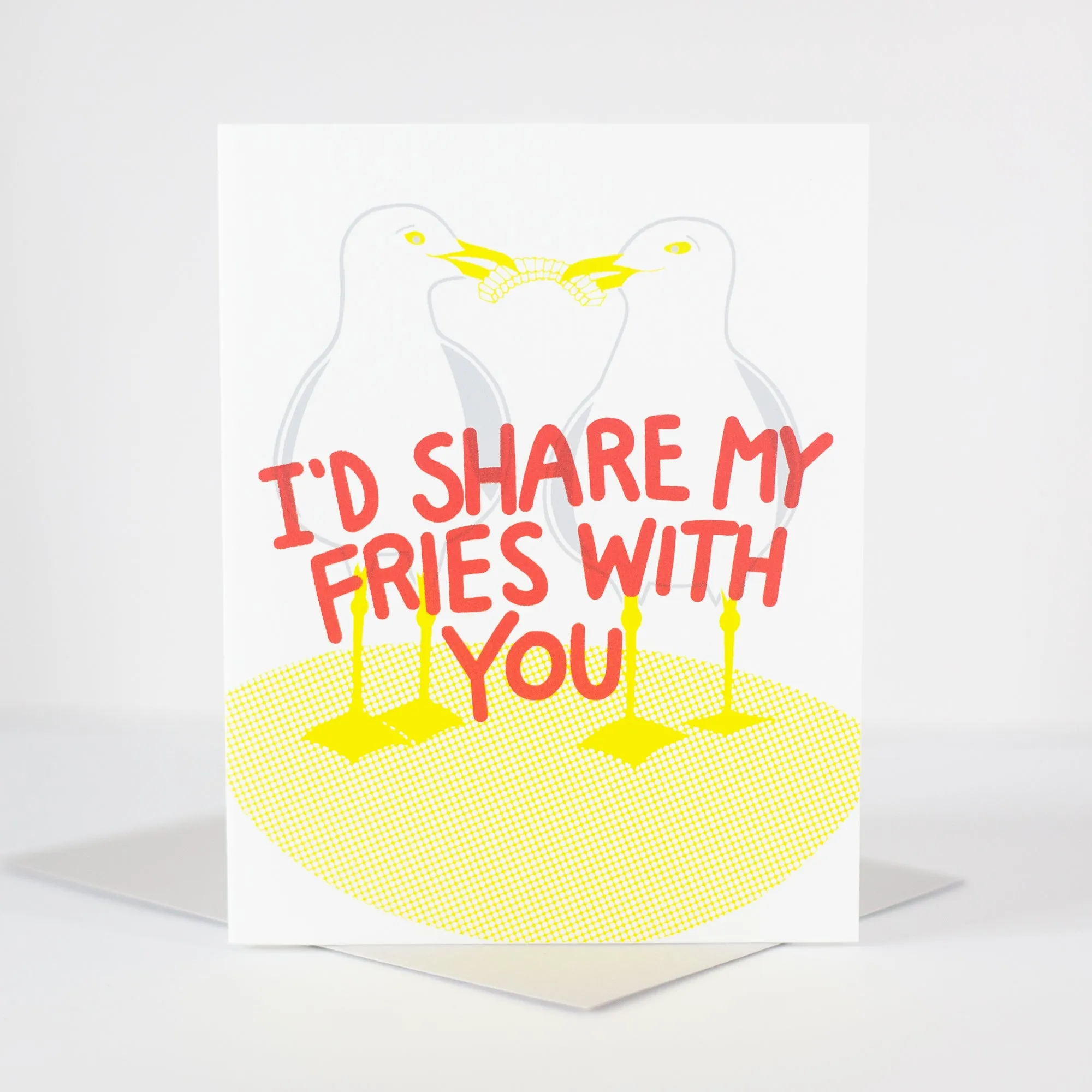 seagull Valentine's card, I'd share my fries with you funny card for love