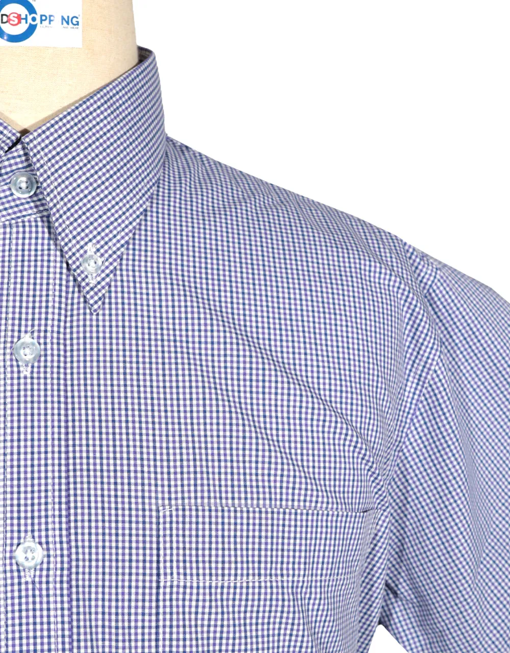 Short Sleeve Shirt - Purple and Navy Blue  Small Gingham Check Shirt